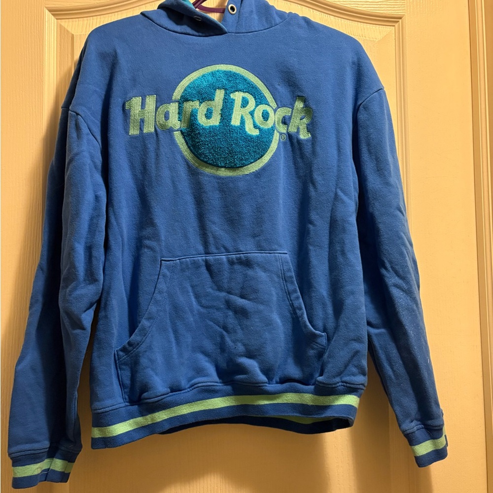 Hard Rock Cafe Blue and Green Men's Hoodie
